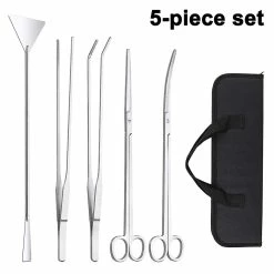 Gisneze Kit D’outils D’aquarium, 5 En 1 Acier Inoxydable Long Fish Tank Scraper Kits D’aquarium, Pince à épiler De Plantation Aquatique Ciseaux Spatule Outil De Nettoyage Paysager
