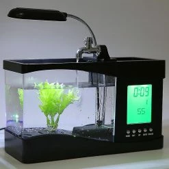 Woosien Usb Desktop Mini Fish Tank Aquarium Lcd Minuterie Horloge Led Lampe Lumière Noire