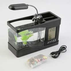 Woosien Usb Desktop Mini Fish Tank Aquarium Lcd Minuterie Horloge Led Lampe Lumière Noire 7 Woosien Usb Desktop Mini Fish Tank Aquarium Lcd Minuterie Horloge Led Lampe Lumière Noire -Pompe À Eau Boutique 608388526 max