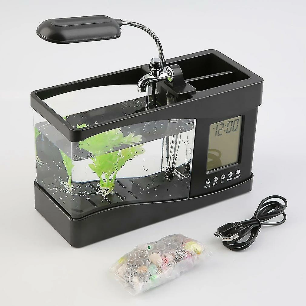 Woosien Usb Desktop Mini Fish Tank Aquarium Lcd Minuterie Horloge Led Lampe Lumière Noire 3 Woosien Usb Desktop Mini Fish Tank Aquarium Lcd Minuterie Horloge Led Lampe Lumière Noire – Image 3